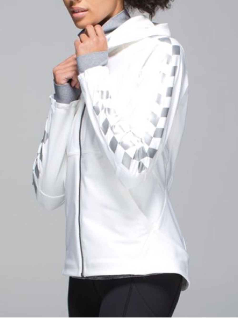 lululemon athletica White Hooded Jacket with Silver‎ Chevron Sleeve Accent
